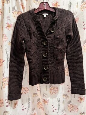 GENERRA Dark Brown Cable Knit Button-Up Cardigan